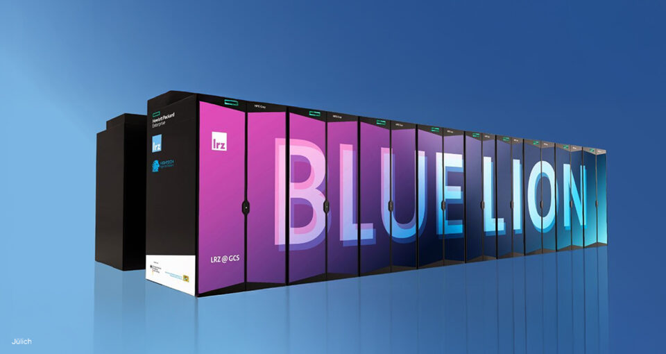 An image of the Blue Lion supercomputer floating against a blue field.